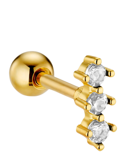 Orelia Crystal Trio Barbell Earring, Single, Gold, Gold