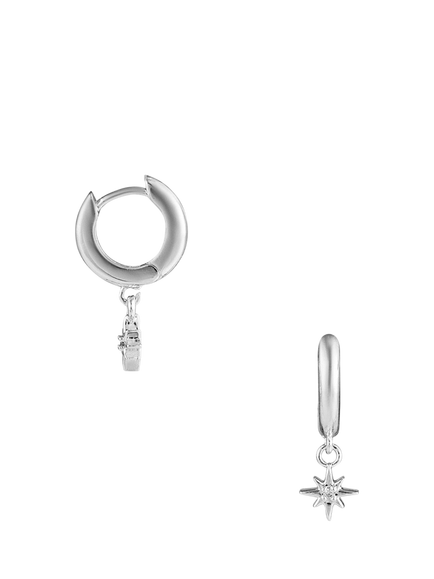 Orelia Crystal Starburst Pavé Micro Huggie Hoop Earrings, Silver, Silver