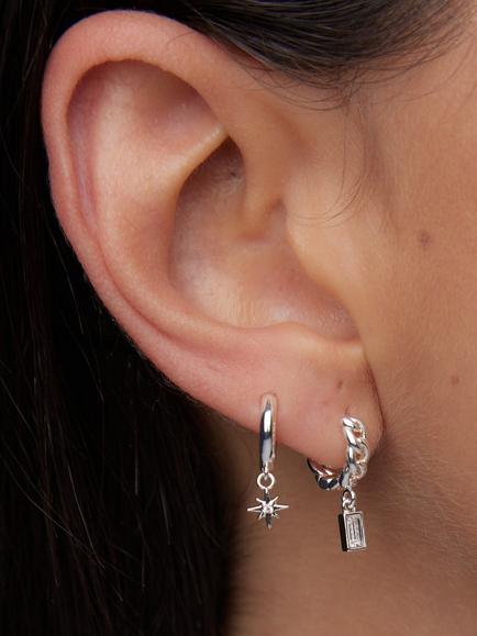 Orelia Crystal Starburst Pavé Micro Huggie Hoop Earrings, Silver - view 2, Silver