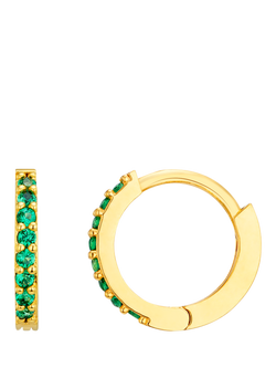 Orelia Mini Emerald Micro Pavé Hoop Earrings, Gold, Gold