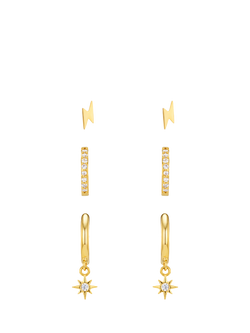 Orelia Pavé Lightning and Starburst Micro Hoop Ear Stacking Set, Gold, Gold