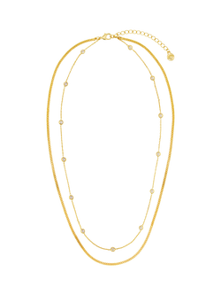 Orelia Stationed Snake 2-Row Necklace, Crystal, Crystal