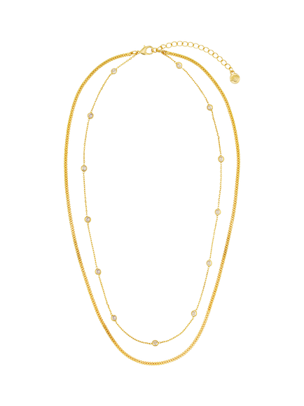 Orelia Stationed Snake 2-Row Necklace, Crystal, Crystal