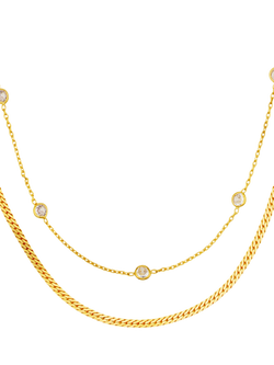 Orelia Stationed Snake 2-Row Necklace, Crystal - view 2, Crystal