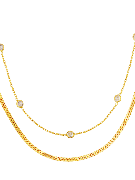 Orelia Stationed Snake 2-Row Necklace, Crystal - view 2, Crystal