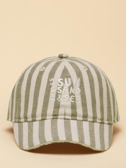 Joules Kids' Daley Striped Baseball Cap, Green/Ecru, Green/Ecru