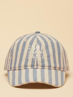 Joules Kids' Daley Striped Baseball Cap, Blue/Ecru, Blue/Ecru