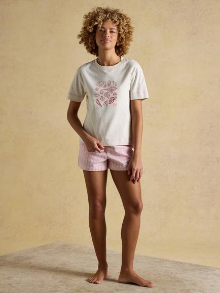 Joules Cotton Pyjamas, Pink/Oatmeal, Pink/Oatmeal