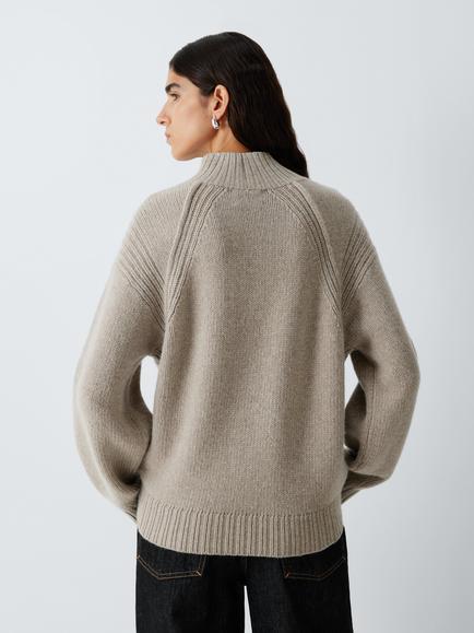 John Lewis J. Lewis Merino Wool Rich High Neck Jumper, Taupe - view 2, Taupe
