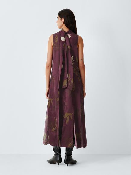 John Lewis Floral Printed Panel Pleated Midi Dress, Floral - view 2, Floral