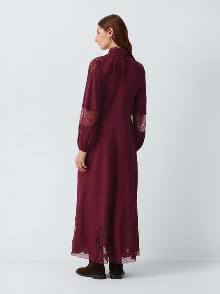 AND/OR Freya Elegant Pleat Sheer Lace Maxi Dress, Burgundy - view 2, Burgundy
