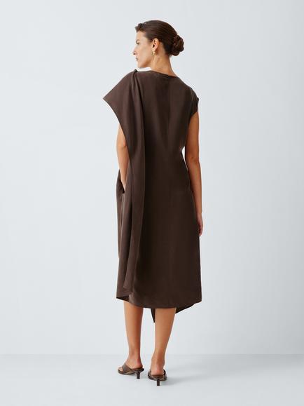 John Lewis Pure Silk Asymmetric Layer Midi Dress, Chocolate Brown - view 2, Chocolate Brown