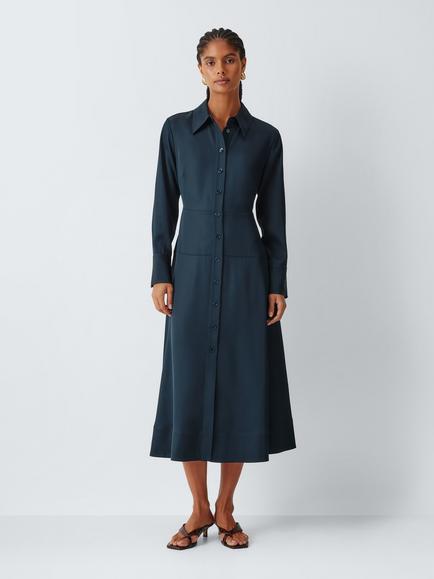 John Lewis Long Sleeve Shirt Dress, Navy, Navy