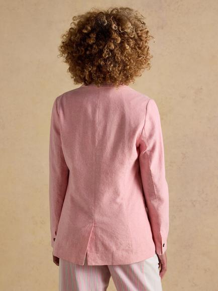 Joules Single Button Linen Rich Blazer, Pink - view 2, Pink