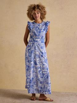 Joules Toile Maxi Dress, Blue/White, Blue/White