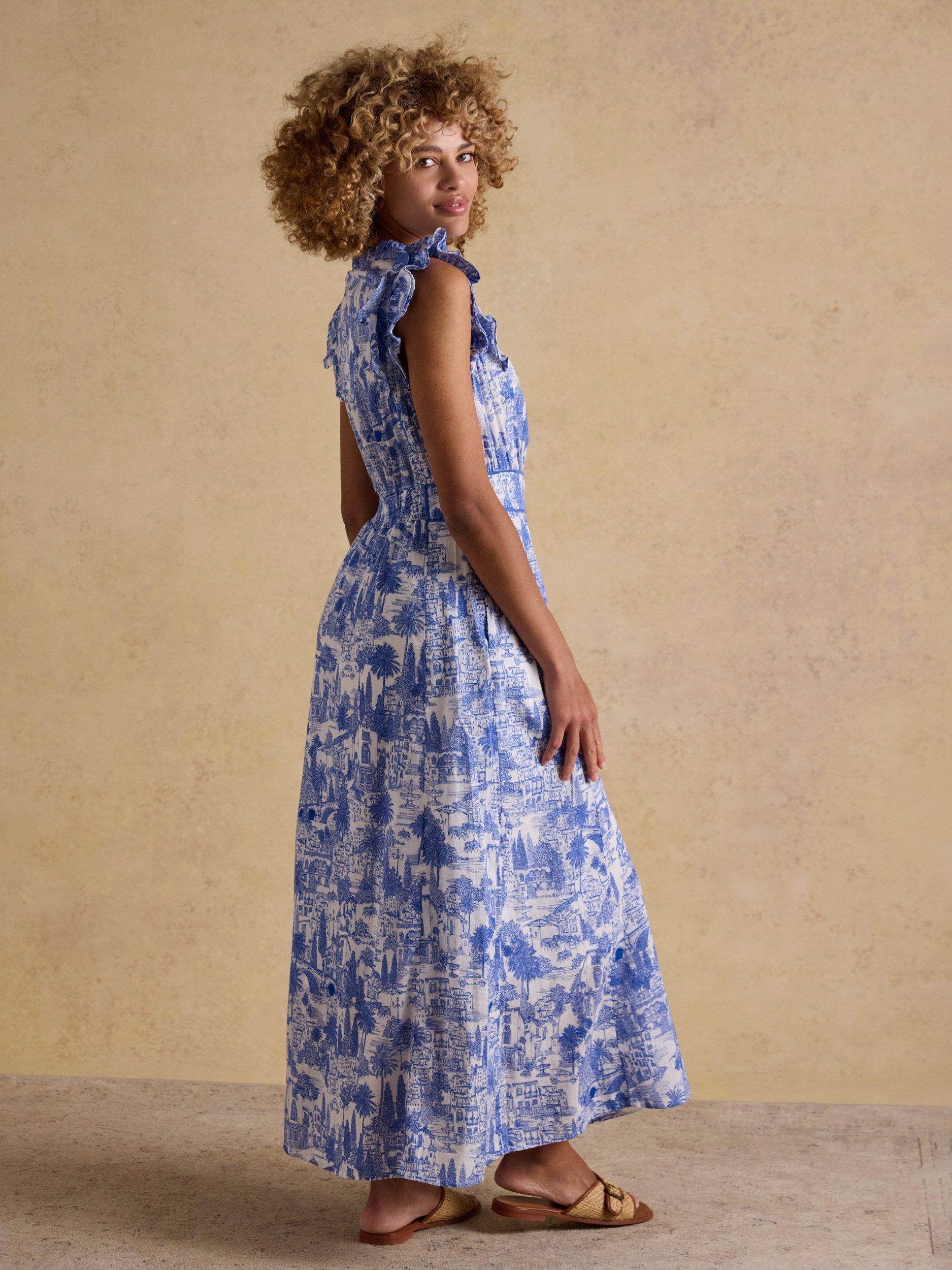 blue toile maxi dress Versa Maxi Dress with Nursing Zippers in Blue Toile Butterfly S (US4) main image 1
