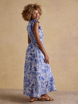 Joules Toile Maxi Dress, Blue/White - view 2, Blue/White