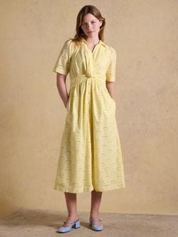 Joules Marina Linen Blend Broderie Dress, Yellow, Yellow
