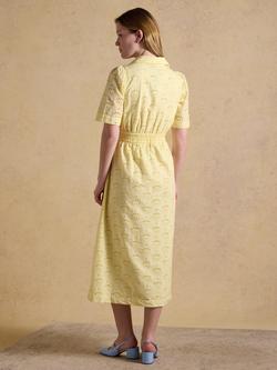 Joules Marina Linen Blend Broderie Dress, Yellow - view 2, Yellow