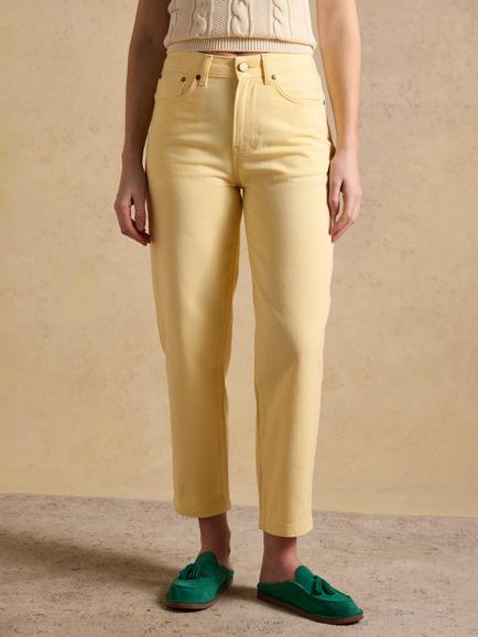 Joules Mid Rise Relaxed Fit Tapered Jeans, Yellow, Yellow
