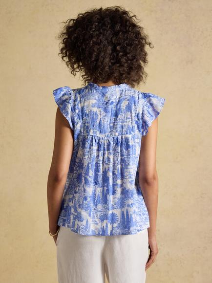 Joules Nolan Toile Print Top, Blue - view 2, Blue