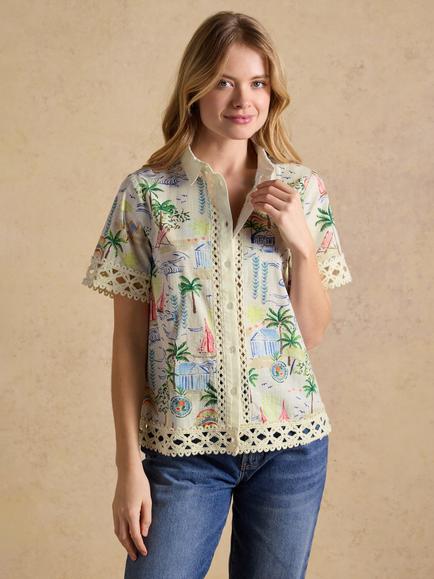 Joules Coastal Crochet Trim Shirt, Multi, Multi