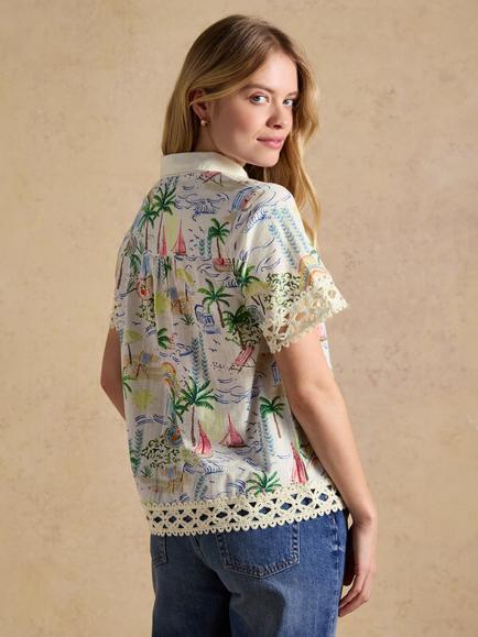 Joules Coastal Crochet Trim Shirt, Multi - view 2, Multi