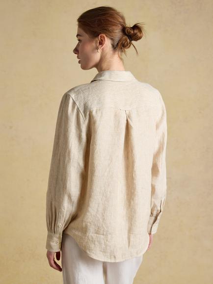 Joules Anna Stripe Linen Shirt, Tan/Ecru - view 2, Tan/Ecru