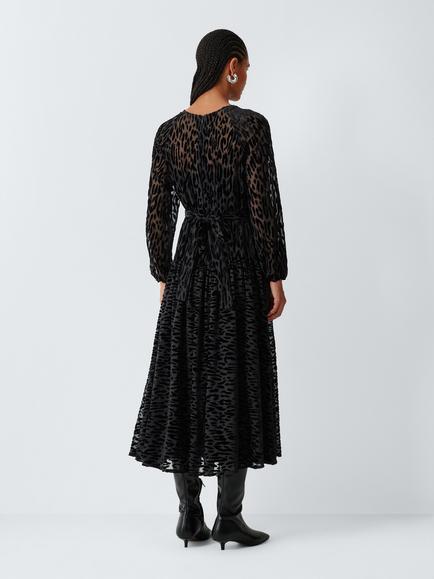 AND/OR Leopard Print Velvet Devoré Midi Dress, Black - view 2, Black