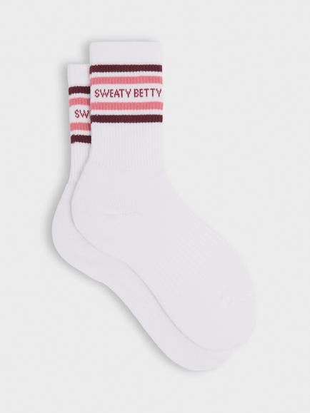 Sweaty Betty Varsity Slogan Sports Socks, White/Melrose Pink, White/Melrose Pink