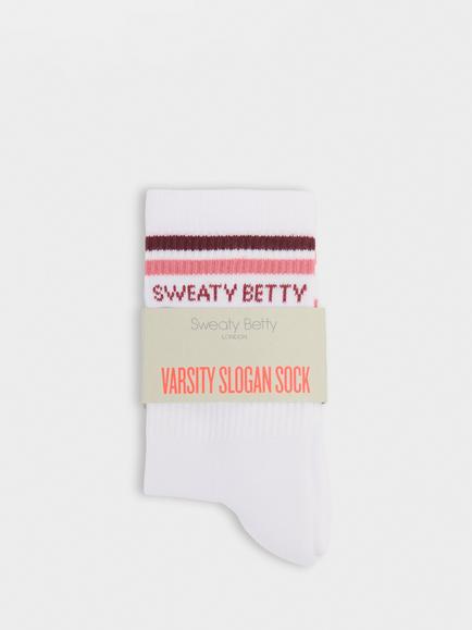 Sweaty Betty Varsity Slogan Sports Socks, White/Melrose Pink - view 2, White/Melrose Pink