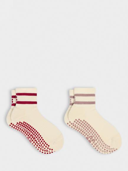 Sweaty Betty Form Pilates Mini Crew Socks, Pack of 2 Pairs, Creme/Beige, Creme/Beige