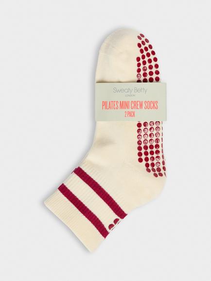 Sweaty Betty Form Pilates Mini Crew Socks, Pack of 2 Pairs, Creme/Beige - view 2, Creme/Beige
