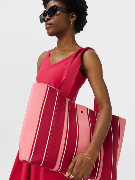 Sweaty Betty Knitted Stripe Beach Bag, Melrose Pink - view 2, Melrose Pink
