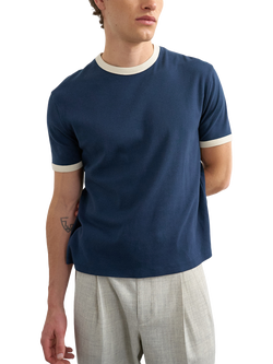 Topman Cropped Cotton Crew Neck Ringer T-Shirt, Navy, Navy