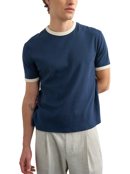 Topman Cropped Cotton Crew Neck Ringer T-Shirt, Navy, Navy
