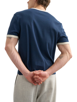 Topman Cropped Cotton Crew Neck Ringer T-Shirt, Navy - view 2, Navy