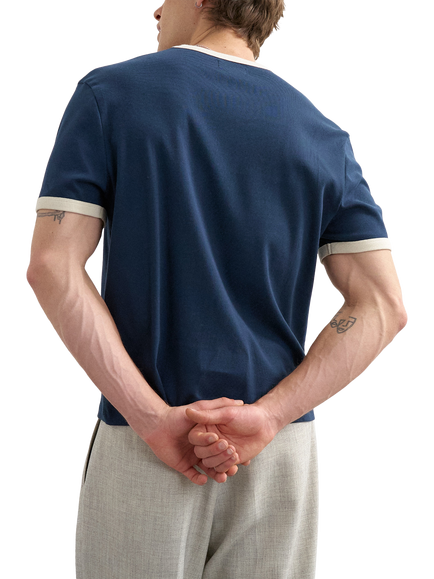 Topman Cropped Cotton Crew Neck Ringer T-Shirt, Navy - view 2, Navy