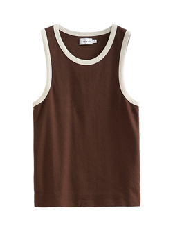 Topman Crew Neck Ringer Vest, Brown, Brown