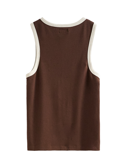 Topman Crew Neck Ringer Vest, Brown - view 2, Brown