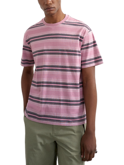 Topman Striped Cotton Crew Neck T-Shirt, Pink, Pink