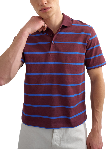 Topman Relaxed Fit Striped Polo Shirt, Dark Burgundy, Dark Burgundy