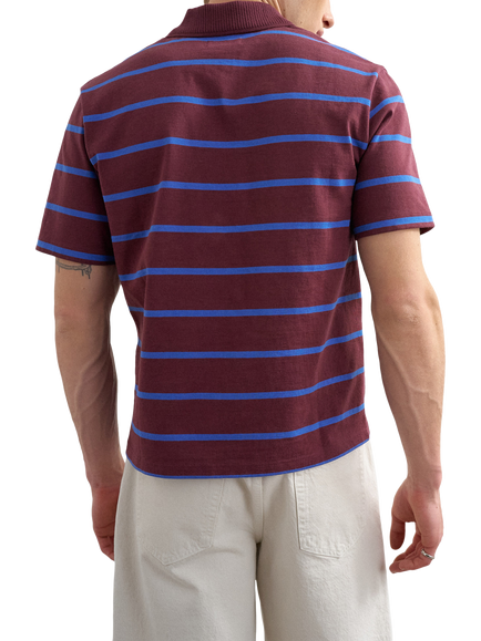 Topman Relaxed Fit Striped Polo Shirt, Dark Burgundy - view 2, Dark Burgundy