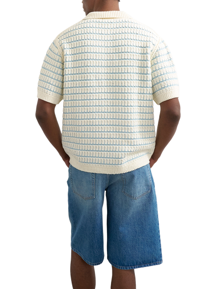 Topman Machine Crochet Polo Shirt, Blue - view 2, Blue