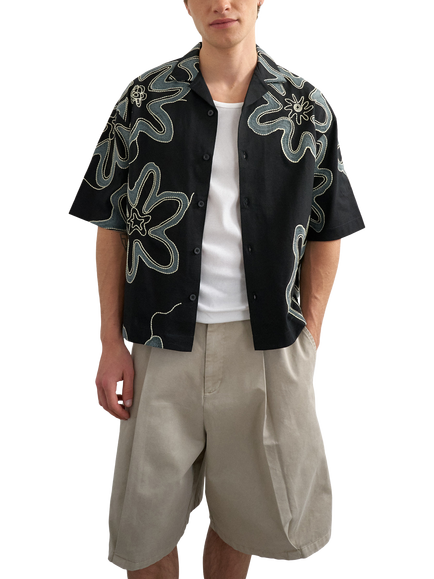 Topman Button Through Short Sleeve Cotton Shirt, Black, Black