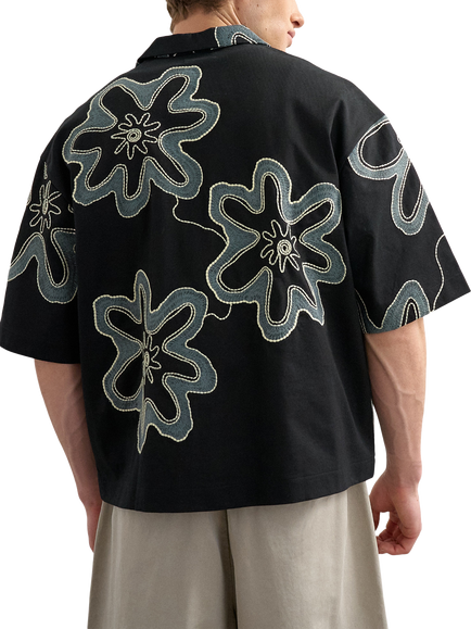 Topman Button Through Short Sleeve Cotton Shirt, Black - view 2, Black