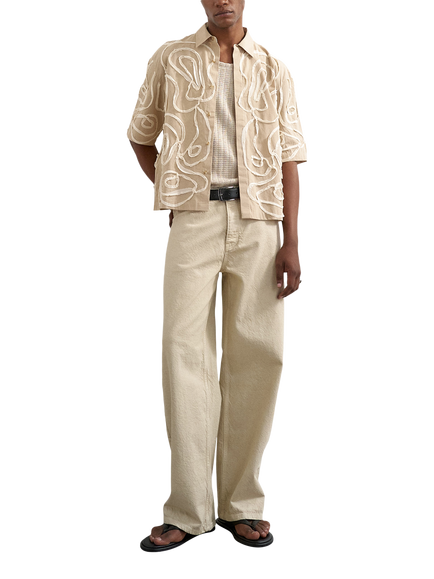 Topman Button Through Short Sleeve Cotton Shirt, Stone, Stone