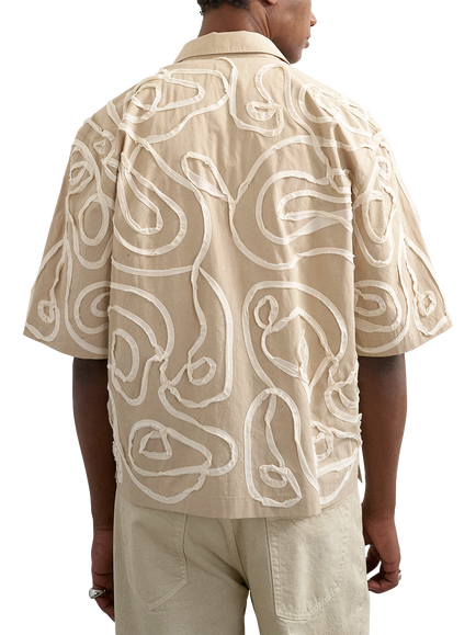 Topman Button Through Short Sleeve Cotton Shirt, Stone - view 2, Stone
