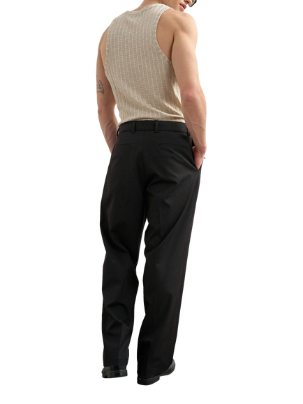 Topman Wide Leg Belted Trousers, Black - view 2, Black