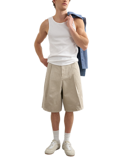 Topman Cotton Twill Bermuda Shorts, Stone